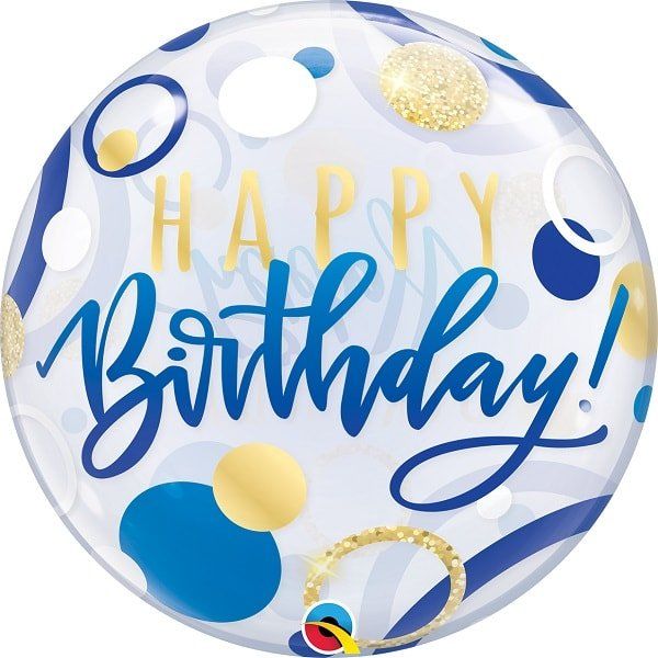 Bubble-Ballon Happy Birthday Blue und Gold Dots